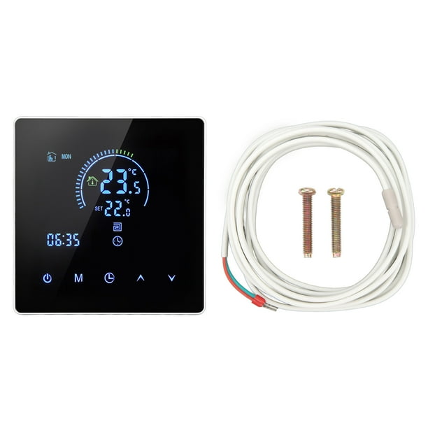Termostato inteligente programable digital con pantalla táctil grande para calefacción de pared, compatible con Tuya, 3500 W, CA 90-240 V, 16 A, con WiFi (con cable de detección de 3 m).