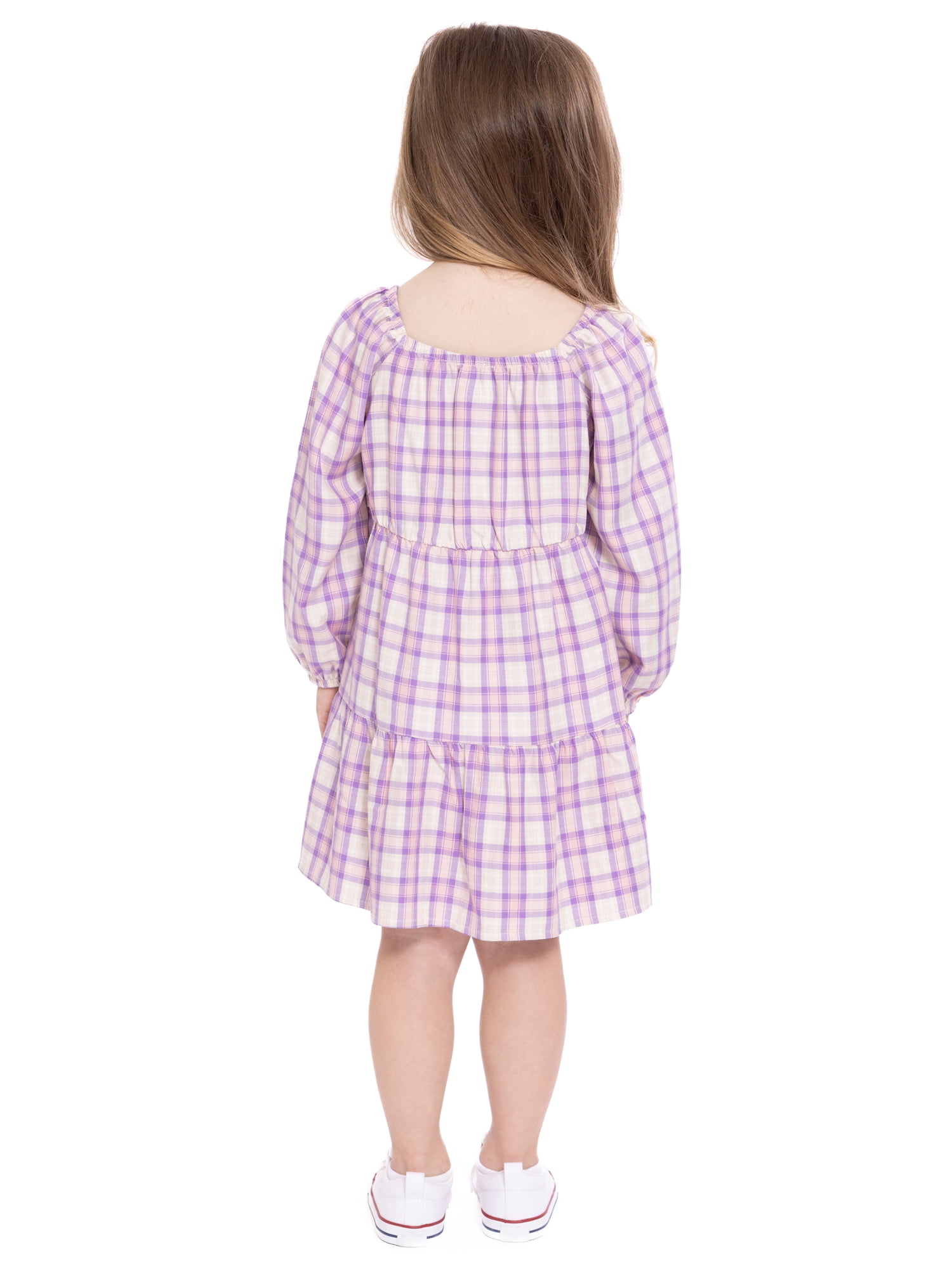 Wonder Nation Toddler Girl Long Sleeve Plaid Printed Dress, Sizes 12M-5T