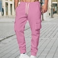 thumbnail image 2 of GuangCheng Mens Warm Cargo Sweatpants,Slim Fit,Elastic Drawstring Joggers,Multi Pocket Casual Sport Trousers,Pink,Size M, 2 of 5