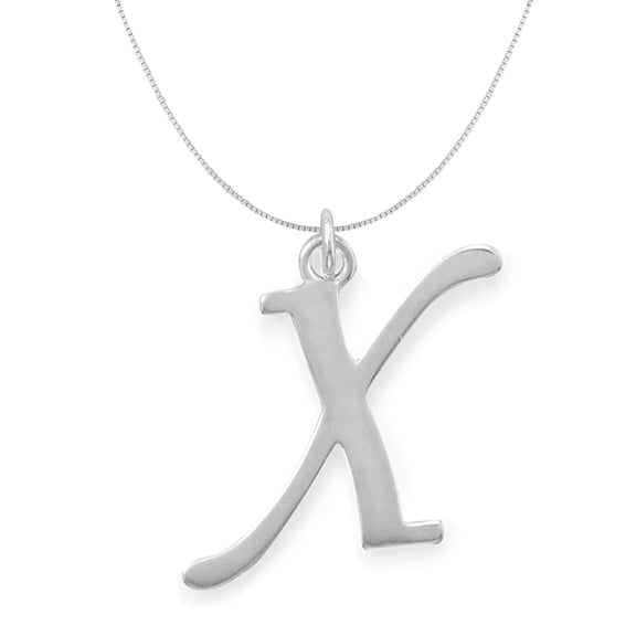 Precious Stars Sterling Silver Initial Letter X Pendant with 0.70-mm Thin Box Chain