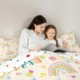 thumbnail image 4 of Manfei Cartoon Rainbow Bedding Comforter Set 7 Pieces for Girls, Colorful Blossoms Queen Bedding Sets, Kawaii Light Yellow Queen Sheet Sets, Microfiber Bedroom Decor, 4 of 8