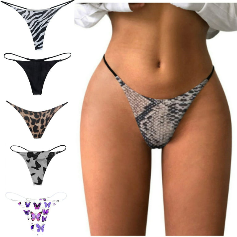 Sksloeg Thong Bikini Seamless Thongs for Women No Show Panties Stretch  Solid Underwear Sexy G-String Thongs Bottom,White S