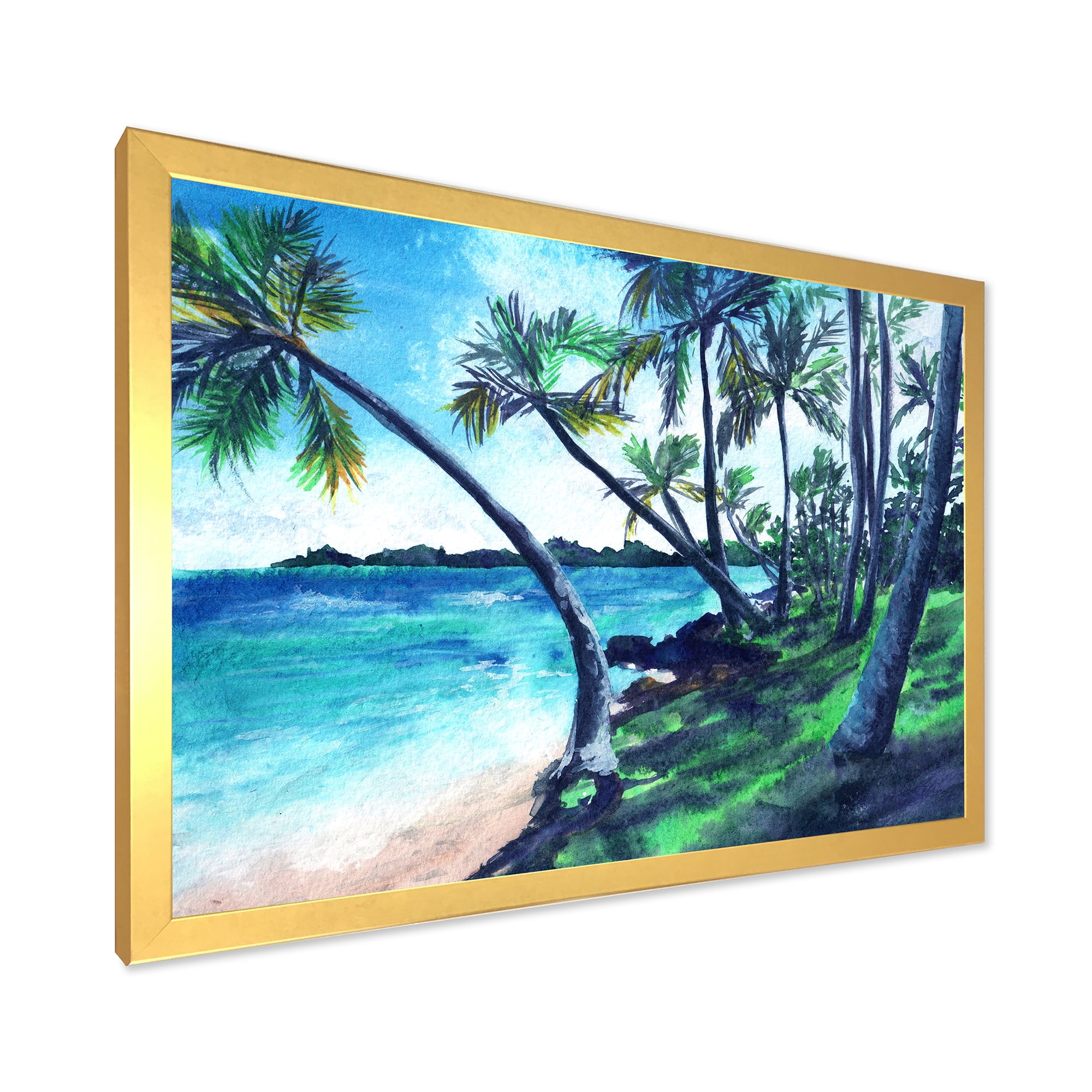 Designart 'Tropical Beach In Summer Paradise With Palm Trees' Nautical & Coastal Framed Art Print