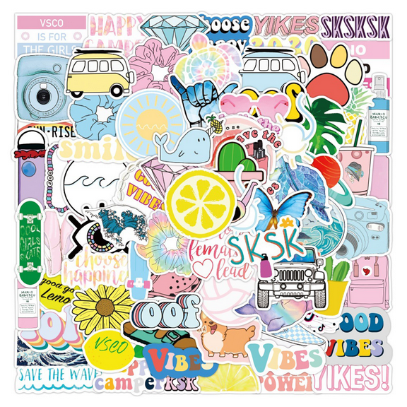 CCOCC 100 Pcs Stickers Multicolor Water Bottle and Laptop Sickers Waterproof Cute Stickers for Kids Teens Adults