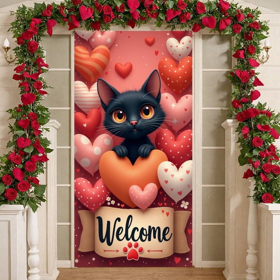 Red Heart Valentine's Day Banner Romantic Heart Backdrop Pink Background Gold Leaves Love Display for Valentine's Day Party Romantic Date Photo Shoot