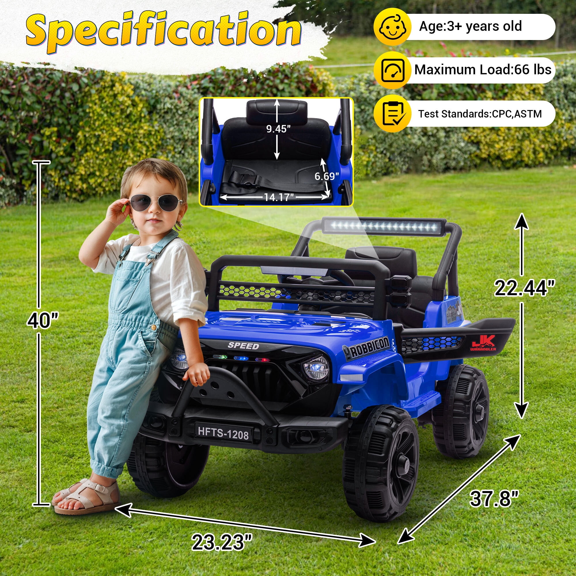 12V Kids Ride on Toys Cars with Parents Control, Toddler Electric Ride on Truck Car with Early Education Function, Riding Toy with 4 Wheel Suspension, MP3, USB, Electric Vehicle for Aged 3+, Blue