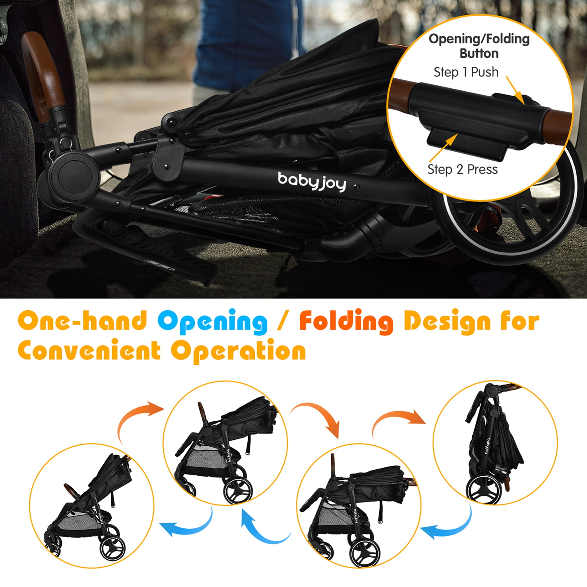 Costway High Landscape Baby Stroller Pushchair with Expandable & Footmuff Canopy 20 lbs 0-3 Years Black