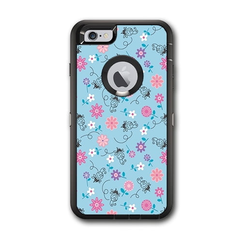 Black white Flower Print Skin Decal for Otterbox Defender iPhone 6 PLUS Case