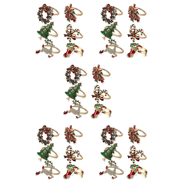 30Pcs Christmas Napkin Rings Xmas Napkin Holder Rings Wreath for Holiday Party Dinner Table Decoration
