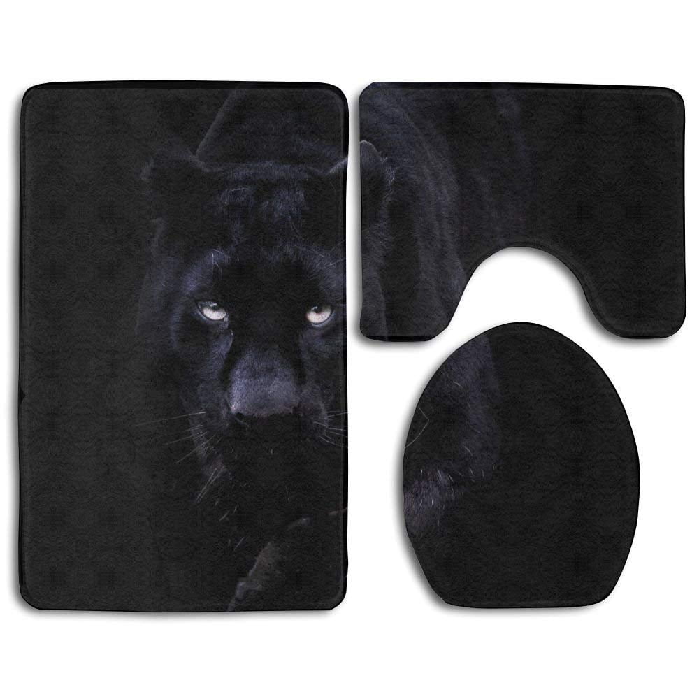 GOHAO Black Panther Blue Eyes 3 Piece Bathroom Rugs Set Bath Rug Contour Mat and Toilet Lid Cover