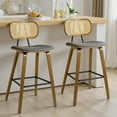 thumbnail image 2 of WOOW DEPOT 26" Counter Height Bar Stool Set of 4, w/ Rattan Mid Back Upholstered Modern PU Wooden Stool Barstool Chair for Kitchen Island Pub, 2 of 12