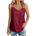 thumbnail image 2 of Luowei Sequin Tops for Women V Neck Tank Tops Sparkly Club Night Concert Outfits, Red, L, 2 of 9