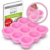 KIDDO FEEDO Baby Freezer Storage Tray with Silicone Clip-on Lid - BPA Free - 9x2.5oz portions - Free E-Book by Award-Winning Author/Dietitian - Pink