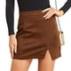 thumbnail image 1 of Minifalda de mujer de cintura alta de ante sintético estampado lateral dividido bodycon corto una línea marrón M, 1 of 6