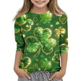thumbnail image 1 of Tauxra Chandail de la Saint-Patrick pour Adultes, T-Shirt à Manches 3/4 Imprimé Col Rond, T-Shirt Graphique Trèfle Décontracté à Manches Longues pour Activités Festives, 1 of 6