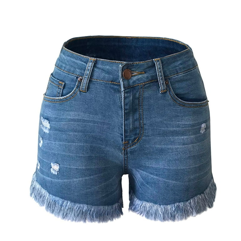 Honeeladyy Sales Online Denim Shorts for Women Cut Off Distressed Ripped Jean Shorts Stretchy Frayed Raw Hem Hot Short Jeans with Pockets