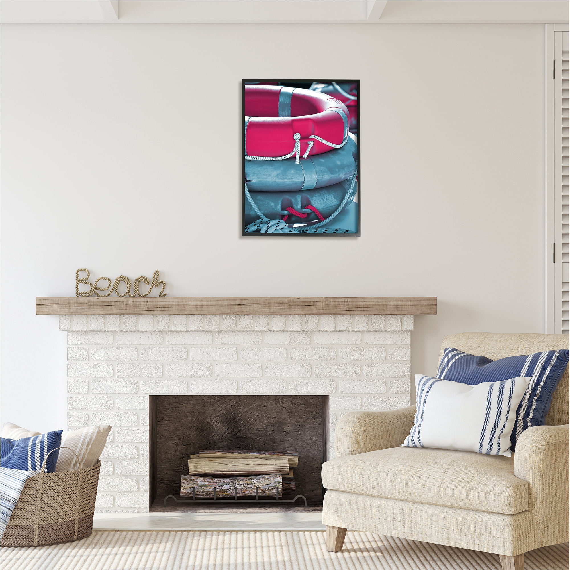 Stupell Industries Nautical Life Buoys Nature Photography Black Framed Art Print Wall Art, 24 x 30