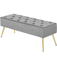 thumbnail image 2 of Topeakmart Modern Velvet Bench Upholstered Ottoman Footrest Stool Button Tufted with Gold Metal Legs, Gray, 2 of 13