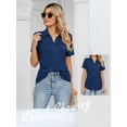 thumbnail image 6 of ZXSXSY Women Lapel Collar Short Sleeve Solid Color T-Shirt with Pocket, 6 of 7