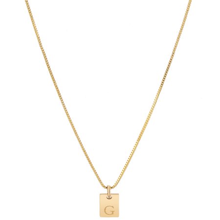 1Pc Stainless Steel Letter Rectangle Pendant Necklaces Brass Box Chain Necklaces for Women Men Lead Free Nickel Free Cadmium Free Golden Letter G