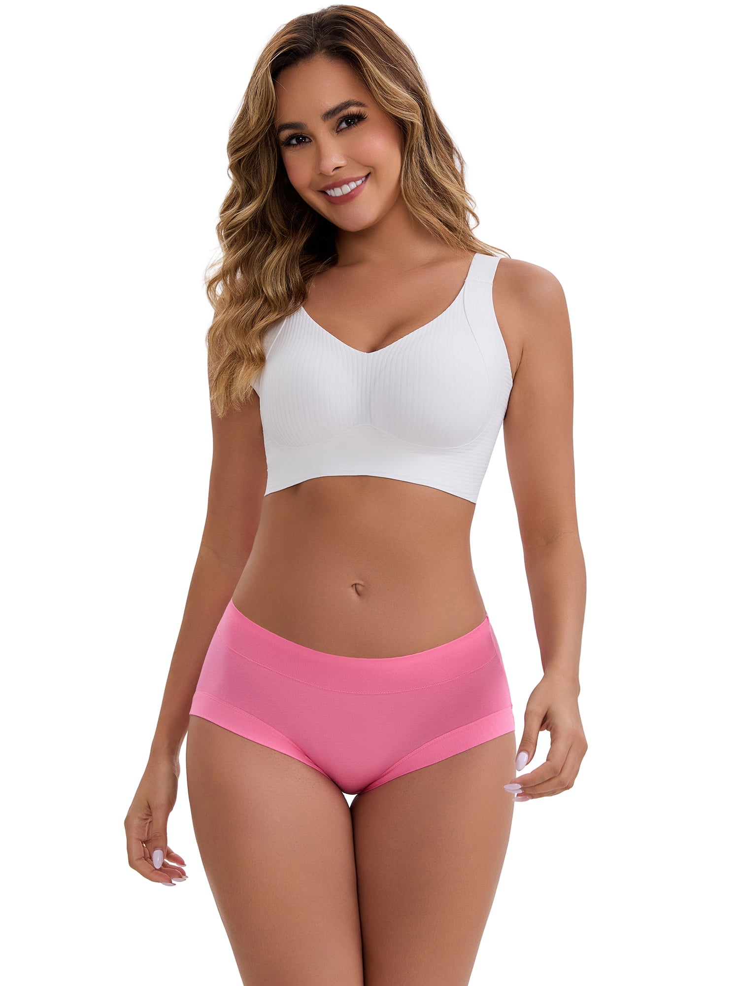 DARING DIVA Women's Plus Mid-Waisted Underwear Briefs 2 Pcs S Beige, Rose Red