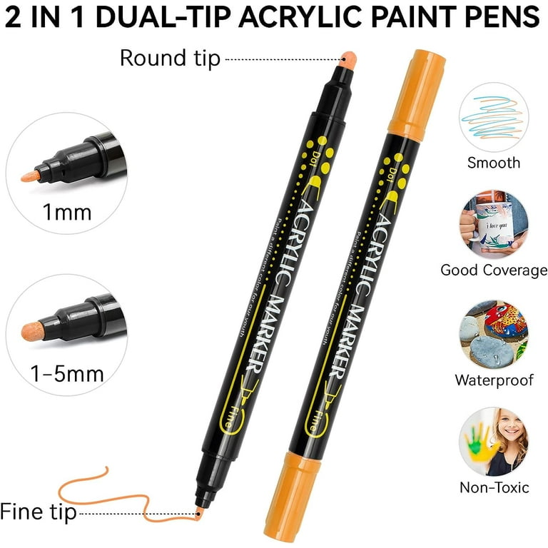 HTVRONT Acrylic Paint Pens - 24 Color Dual Tip Acrylic Paint Markers for  Adult Coloring, Smooth Ink Flow Acrylic Pens, Erasable Odorless Paint Pen  for