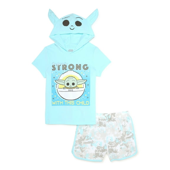 Star Wars The Mandalorian Girls Hoodie T-Shirt and Shorts, 2 Piece Cosplay Outfit Set, Sizes 4-10