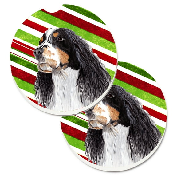 Carolines Treasures SC9321CARC Springer Spaniel Candy Cane Holiday Christmas Set of 2 Cup Holder Car Coasters Large