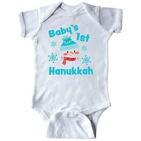 

Inktastic Baby s 1st Hanukkah with cute Snowman and Snowflakes Gift Baby Boy or Baby Girl Bodysuit