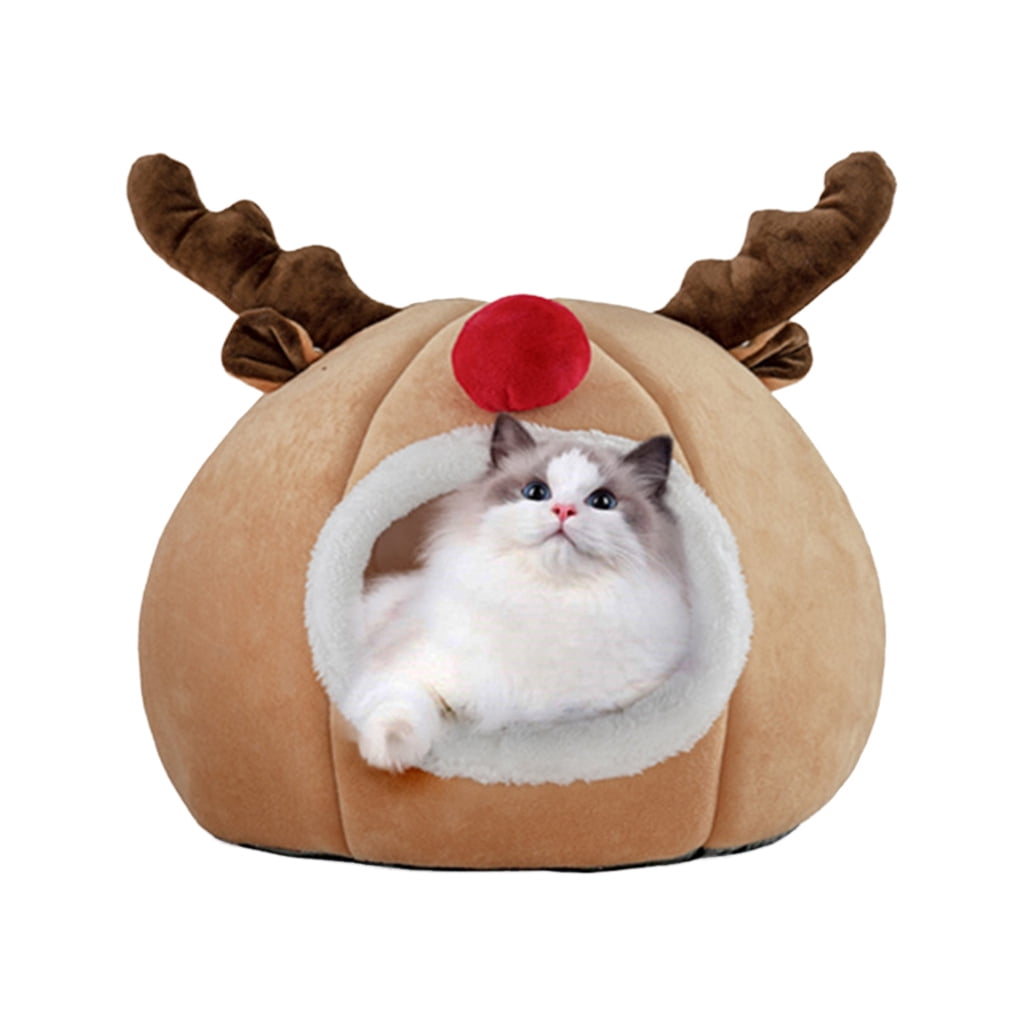 Tizuqe Igloo Pet Bed House Soft Indoor Reindeer Cave Christmas Tent for Cat Puppy