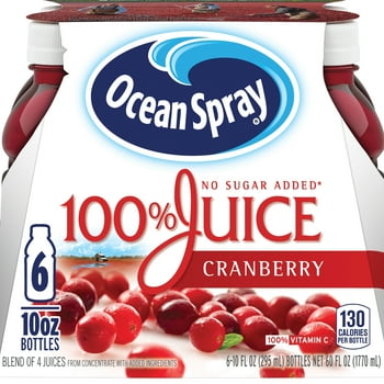 Ocean Spray 100% Juice, Cranberry, 10 Fl. Oz., 6 Count