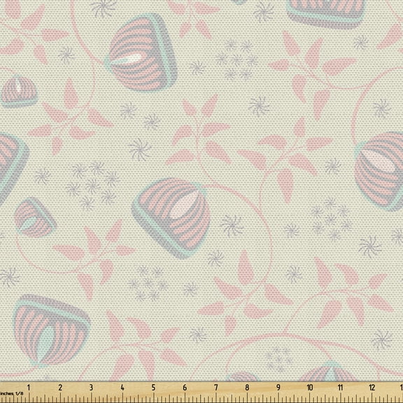 Flowers Sofa Upholstery Fabric by the Yard, Print of Flourishing Branches Chrysanthemum Petals Perennial Leaves Summer, Decorative Fabric for DIY and Home Accents, Pale Pink and Green by Ambesonne