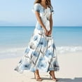 thumbnail image 2 of vigerkar Women's Summer Dress 2025 Short Sleeve V-Neck Boho Floral Printed Flowy Swing Sundress Dresses Light Blue, S, 2 of 7