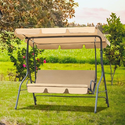 Htonron Outdoor 3 Person Patio Swing Seat with Adjustable Canopy for