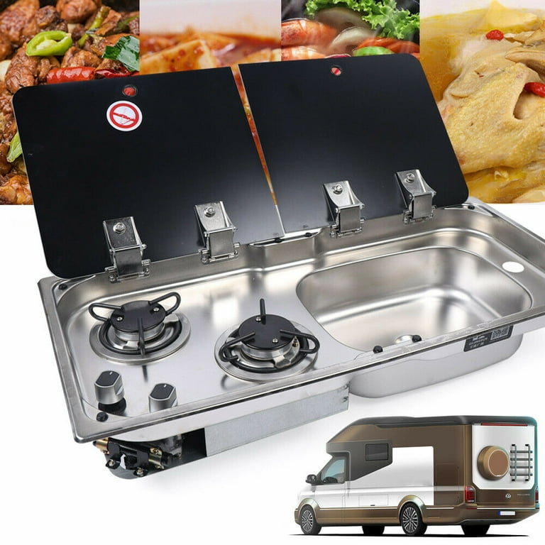 Caravan Camper Burner GAS Stove and Sink Combo with Glass Lid YaoTown