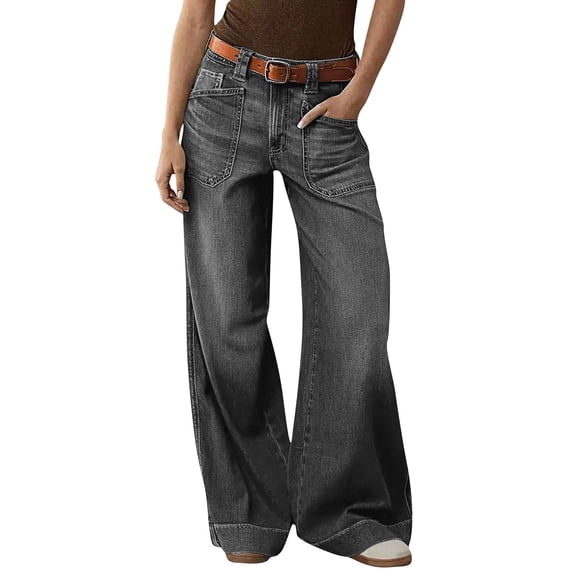 Womens Wide Leg Jeans High Waisted Stretchy Baggy Loose Denim Casual Pants with Pockets