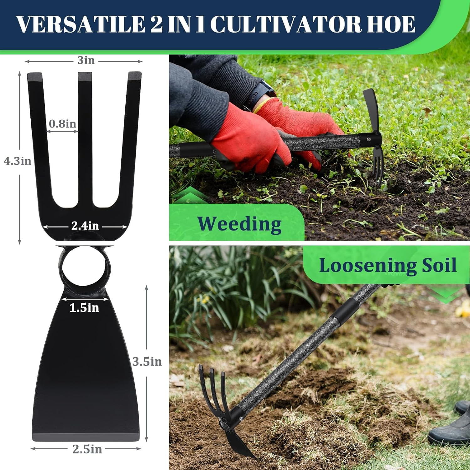 OLIYNEDY Weed Puller Tool with Long Handle,45" Manual Weeder 2 in 1 Hand Cultivator and Garden Hoe for Gardening
