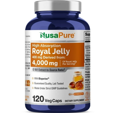 NusaPure Royal Jelly 4000mg - 120 Veggie Capsules (Non-GMO, Gluten Free, Bioperine)