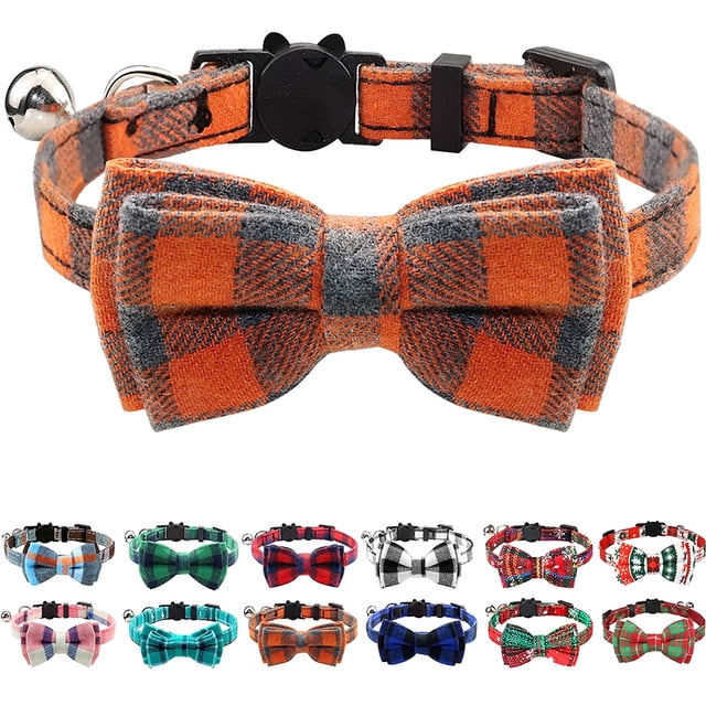 Collar antiestrangulamiento para gatos, collar con cascabel y pajarita, collares bonitos para gatitos y gatos, 1 unidad, naranja
