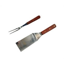 Sunrise Stainless Steel Turner Spatula (Flexible Blade) & Meat Fork with Wood Handle for Griddle, Hibachi, Teriyaki & BBQ Grill Cooking