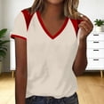 thumbnail image 4 of GUACER Short Sleeve Shirts for Women Casual V Neck Color Block Shoulder Tee Tops Loose Fit Summer Blouses, 4 of 6
