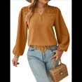 thumbnail image 3 of Blusa de Larga con Cuello en V para Mujer, Elegante, Informal, con Pompones, Estilo Primaveral. Amarillo M, 3 of 9