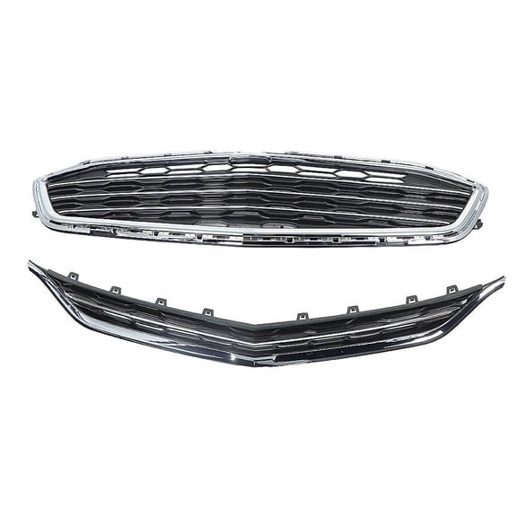 Suitable for 2016-2018 Chevrolet Malibu Front Bumper Grille - Upper & Lower Honeycomb Mesh Grill in Black with Chrome Accents - GM1200730