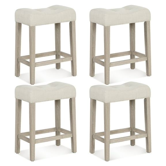 Gymax 24'' Bar Stools Set of 4 w/ Footrest Rubber Wood Frame for Kitchen Island
