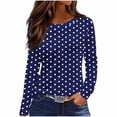 thumbnail image 2 of Dolkfu Pull-on Going Out Tops Long Sleeve French Chic Crew Neck Blue Blouses & Tops Patchwork Retro Vintage Polka Dot Navy,S, 2 of 6