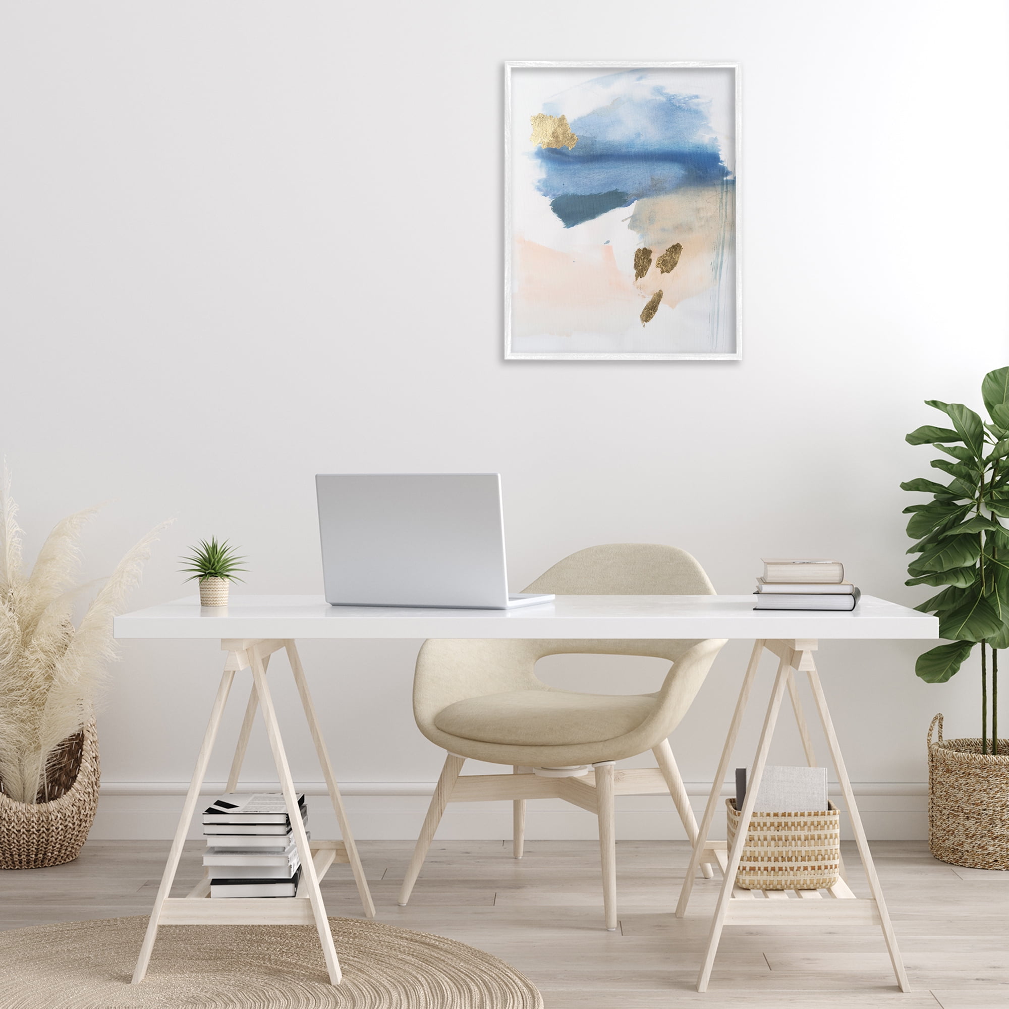 Stupell Industries Blue & Blush Ombre Abstract Painting White Framed Art Print Wall Art, 24 x 30