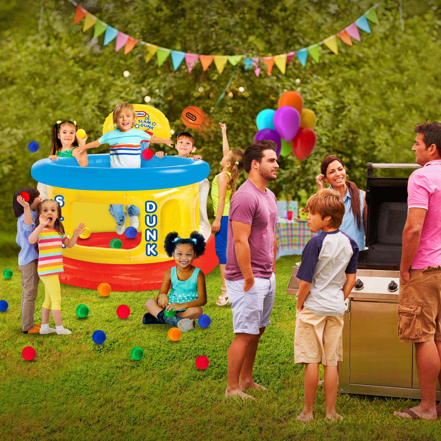 Little Tikes Slam Dunk Big Ball Pit, Inflatable Basketball Hoop and Balls for Kids Ages 3-6