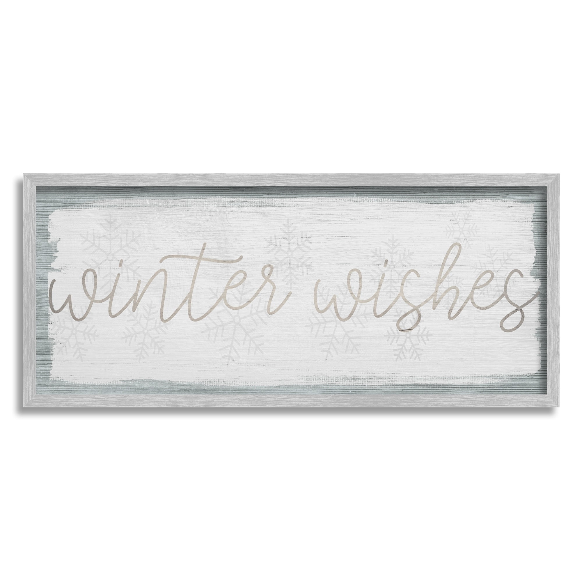 Stupell Industries Rustic Winter Wishes Sentiment Soft Snowflake Pattern Graphic Art Gray Framed Art Print Wall Art, 30x13, by Daphne Polselli