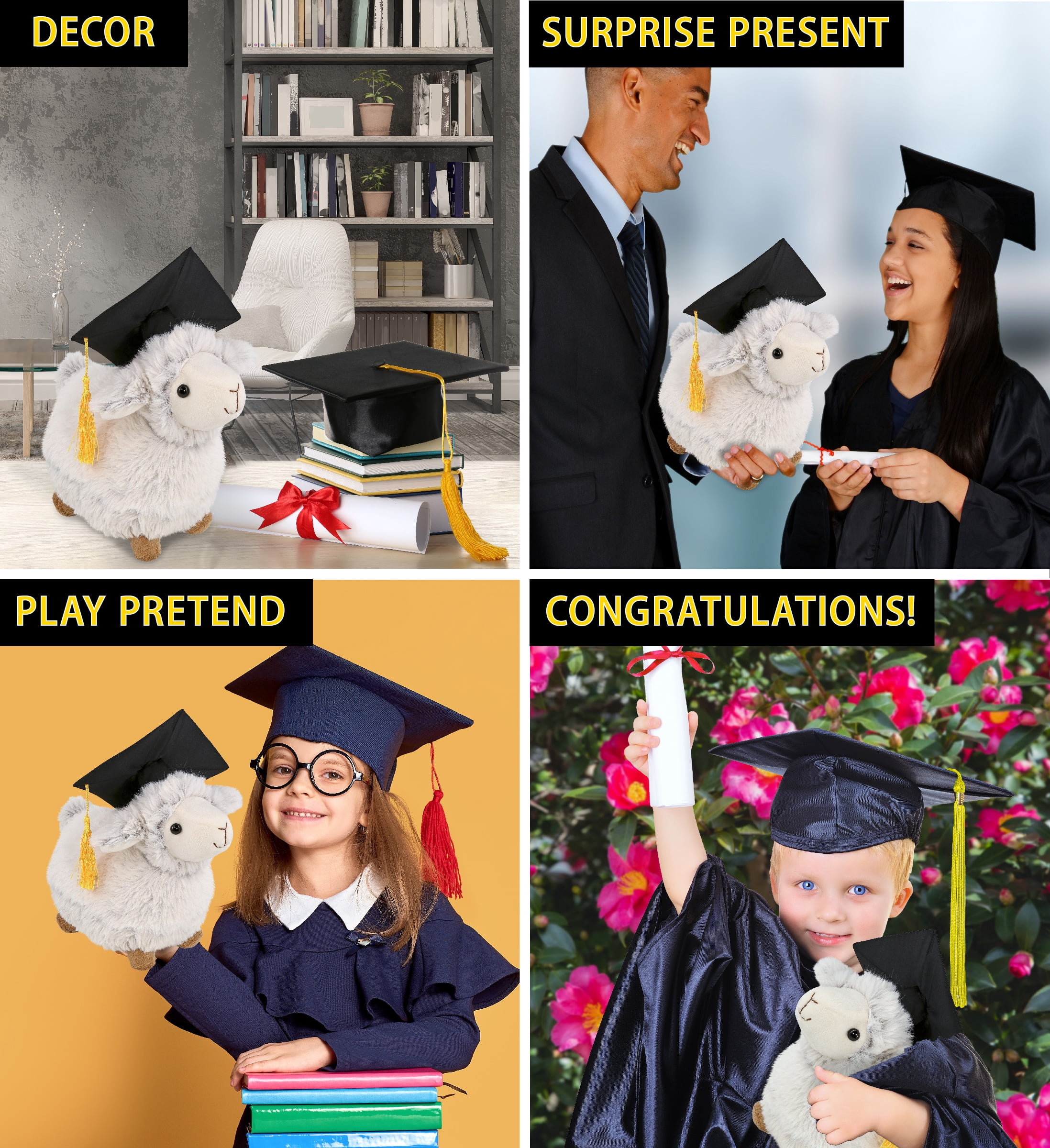 DolliBu Sheep Graduation Plush Toy - Soft Huggable Graduation Stuffed Animal Dress Up with Graduation Cap with Tassel Outfit - Cute Congratulatory Graduation Gift - 11.5 Inches