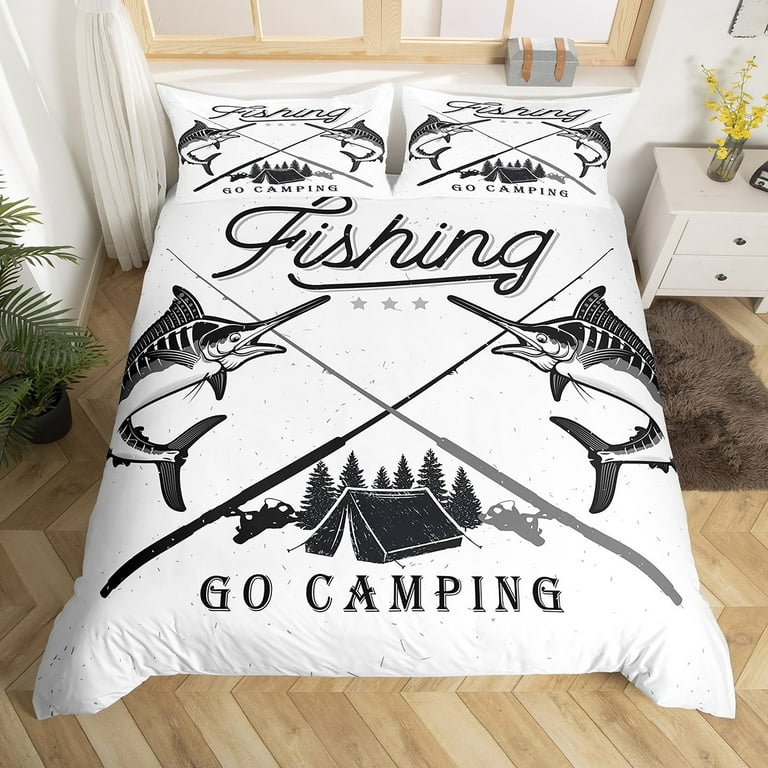 Happy Camping Bed Sets Marlin Swordfish Duvet Cover, Deep Sea Fishing  Bedding Set Twin Ocean Hunting Comforter Cover, Country Wildlife Bed Cover  Nature Theme Lake House Decorations, 2pcs 
